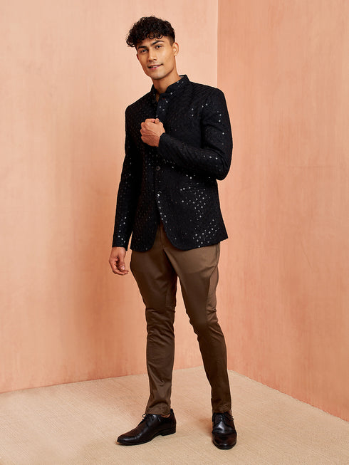 Men's Black Jodhpuri with Mehendi Green Breeches Set